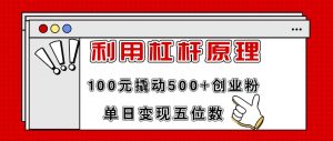 利用杠杆100元撬动500+创业粉,单日变现5位数-掘金网