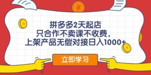 拼多多2天起店，只合作不卖课不收费，上架产品无偿对接日入1000+-掘金网